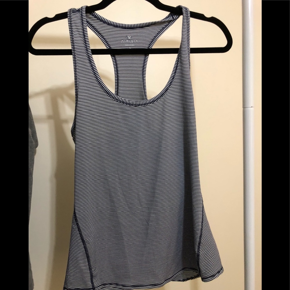 Navy and white striped Athleta top